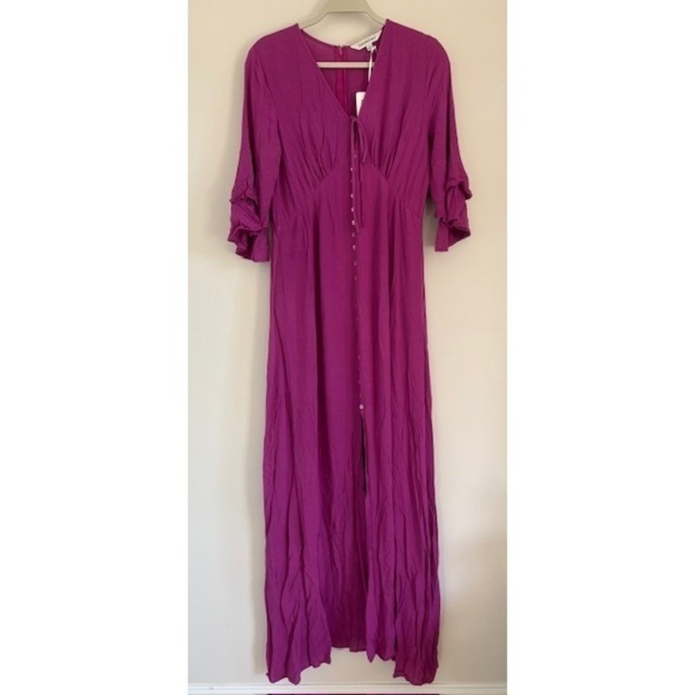 Davi & Dani Magenta Purple Ruffle Sleeve Button Front Maxi Dress Large NEW